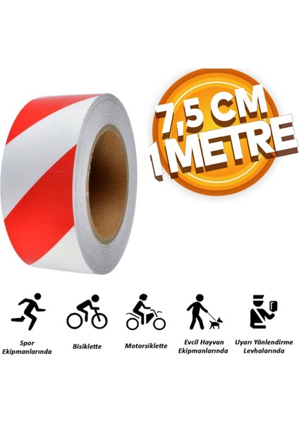 Reflektörlü Fosforlu Şerit Bant 7.5 cm 1 Metre Ikaz Bandı
