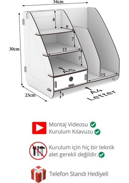 Design Otto Focus Modest Çekmeceli A4 Evrak Rafı Masaüstü Organizer