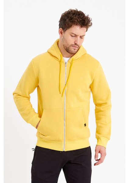 Fermuarlı Sweatshirt Kapüşonlu Sarı 0019882