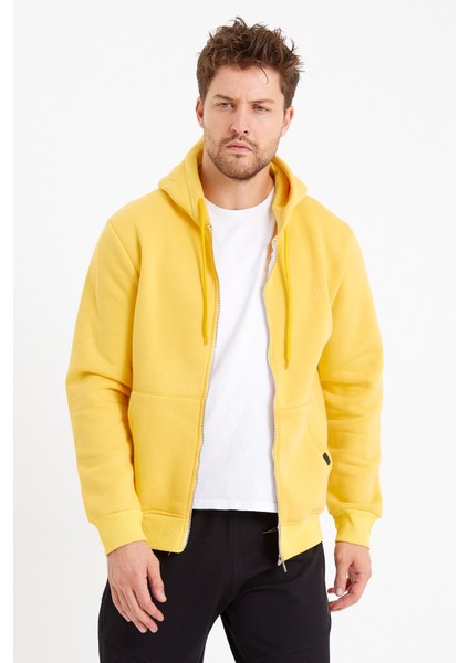 Fermuarlı Sweatshirt Kapüşonlu Sarı 0019882