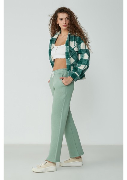 Wide Leg Ispanyol Paça Eşofman Altı 904 Fıstık Yeşil