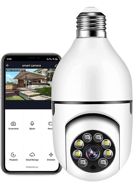 Wifi 360 Panoramik Ampul Kamera Gece Görüş Ses Akıllı Hareket Algılayıcı