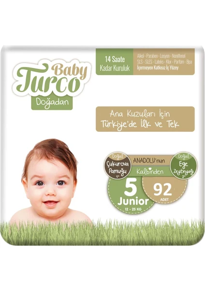 Baby Turco Doğadan Bebek Bezi Junior 5 Numara 92 Adet