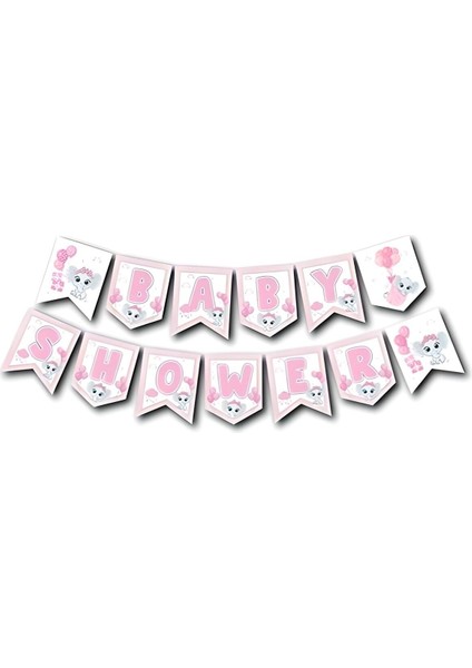 Zikzak Banner Baby Shower Pembe Fil