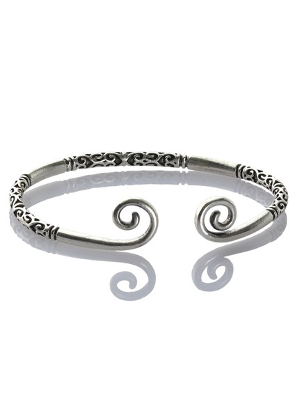 Erkek Antik Gümüş Kaplama Ayarlanabilir Açık Band Spiral Formlu Bileklik