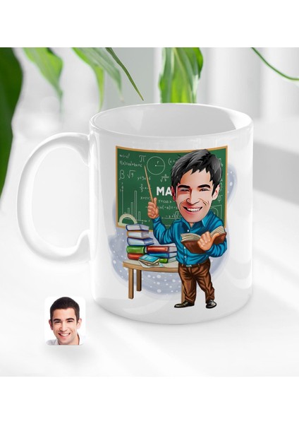 Kişiye Özel Erkek Matematik Öğretmeni Karikatürlü Beyaz Kupa Bardak-2