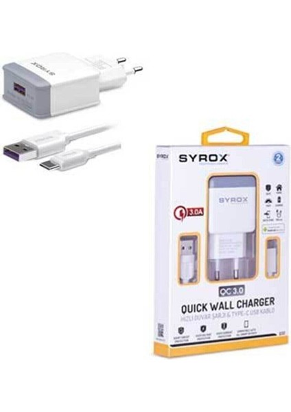 Hhm_hızlı Şarj ile Moto Z2 Play Uyumlu Type-C Girişli Hızlı Şarj ve Seti Adaptör+Kablo Q32 3.0 Amper