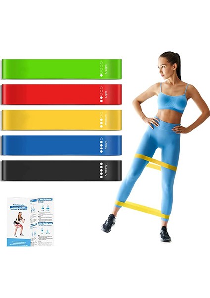 5 Adet Farklı Seviye Direnç Bandı Spor Egzersiz Aerobik Pilates Squat Lastiği Fitness Yoga
