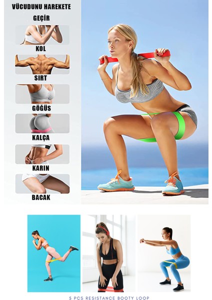 5 Adet Farklı Seviye Direnç Bandı Spor Egzersiz Aerobik Pilates Squat Lastiği Fitness Yoga fiyatları