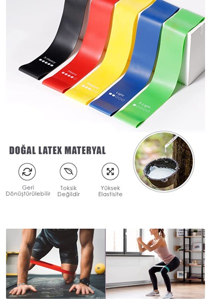 5 Adet Farklı Seviye Direnç Bandı Spor Egzersiz Aerobik Pilates Squat Lastiği Fitness Yoga modelleri