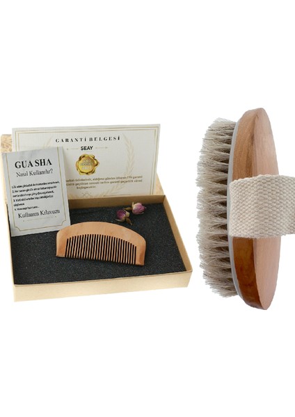 %100 At Kılı Fırçası ve Bambu Tarak Gua Sha Bambu ve Fırçası