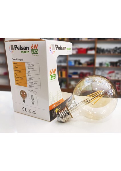 Maxin 6W Filament Led Lamba (Ø95) E27 3000K