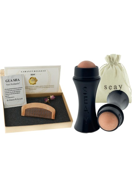 Bambu Tarak Gua Sha ve Volkanik Taş Yağ Emici Roller Doğal Taş