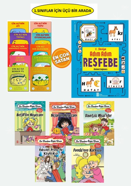 Cin Ali Kitap Seti(10 Kitap) + Resfebe Kitabı+1.sınıflar Için Rengarenk 5'li Hikaye Seti