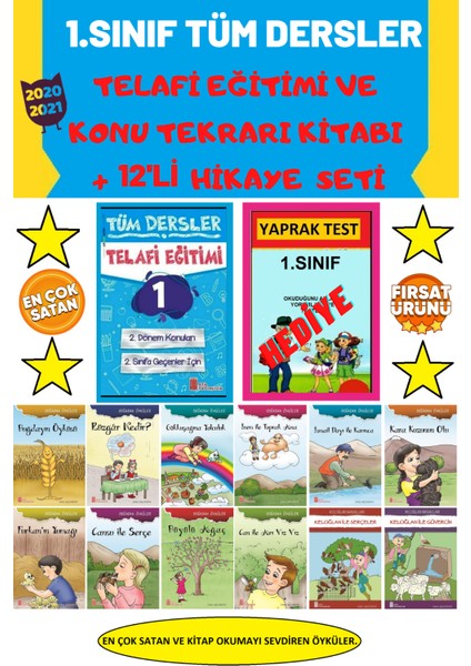 1. Sınıf Tüm Dersler Telafi Eğitimi Kitabı+Rengarenk Eğitici Öğretici 12 'li Hikaye Seti