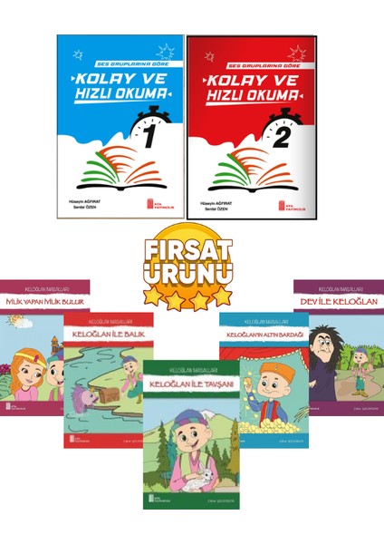 1.sınıf Hızlı Okuma (Ses Gruplarına Göre Kolay ve Hızlı Okuma 2 Kitap)+Eğlenceli 5'li Hikaye Seti