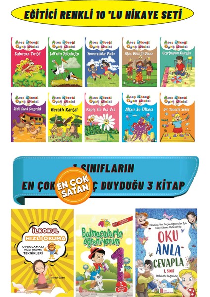 1.sınıflar Eğitici Renkli 10'lu Öykü Seti+Hızlı Okuma+Bulmacalarla Öğreniyorum+Oku Anla Cevapla