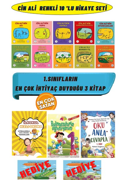Cin Ali 10'lu Kitap Seti+1. Sınıf Hızlı Okuma+Bulmacalarla Öğreniyorum+Oku Anla Cevapla