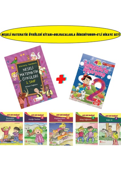 2.sınıf Neşeli Matematik Öyküleri+Bulmacalarla Öğreniyorum+2.sınıf Rengarenk 5'li Öykü Seti