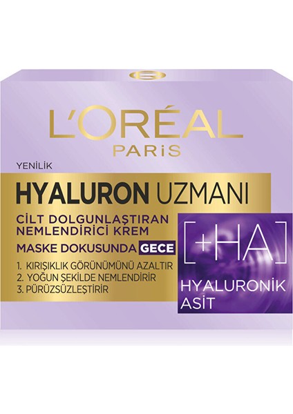 Nemlendirici Krem Gece Hyaluron Uzmanı Cilt Dolgunlaştıran 50 ml