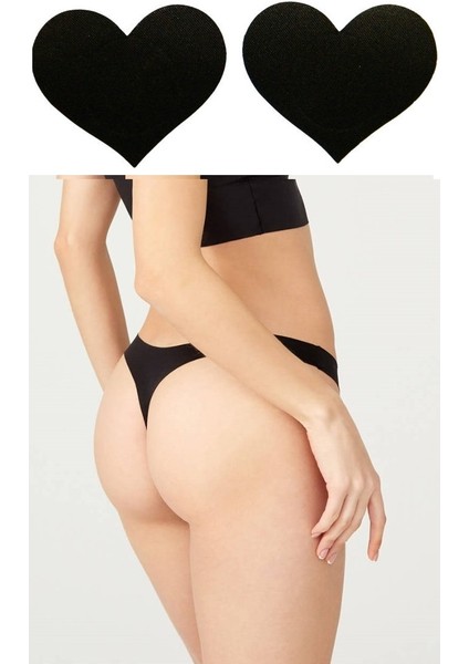 Pamuk Kırmızı Hissettirmeyen Iz Yapmayan Dikişsiz Lazer Kesim Tanga Külot ve Kalpli Göğüs Meme Ucu Kapatıcı Gizleyici Ped Bant