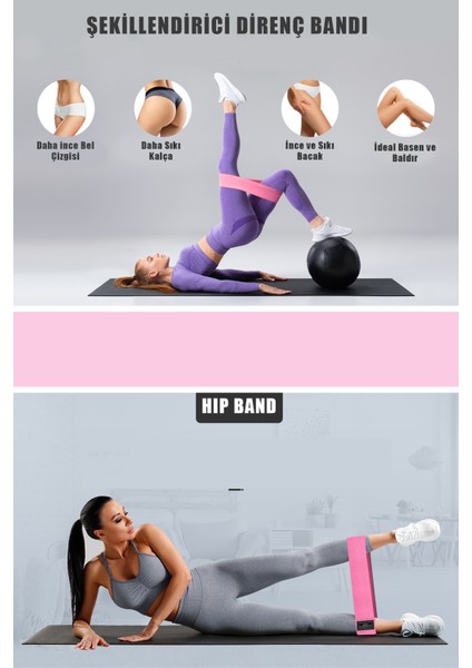 Direnç Bandı Ikili Seti Spor Egzersiz Aerobik Pilates Squat Lastiği Fitness Yoga Loop Band 8 Seviyeli  (Orta Sert)