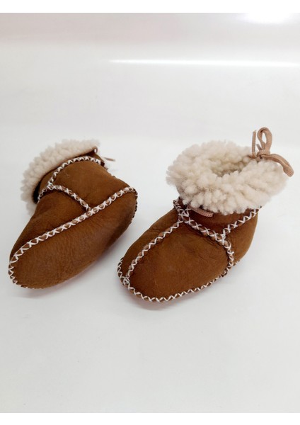 Bebek Kahverengi Kuzu Derisi Bebek Botu + Çorap