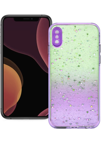 Apple iPhone x Simli Şeffaf Sert Slikon Kılıf
