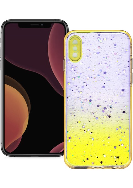 Apple iPhone x Simli Şeffaf Sert Slikon Kılıf