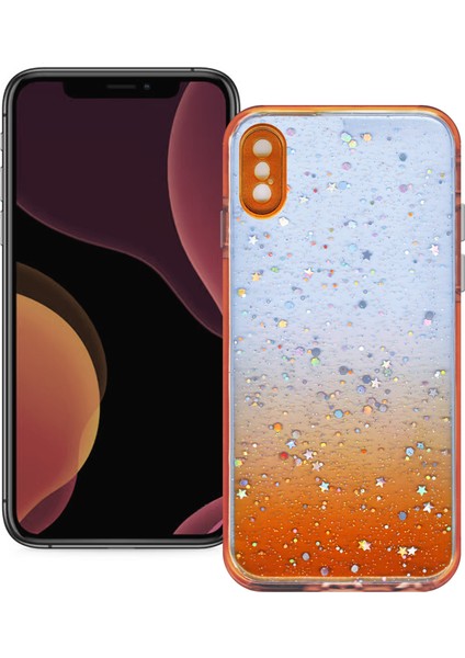 Apple iPhone x Simli Şeffaf Sert Slikon Kılıf