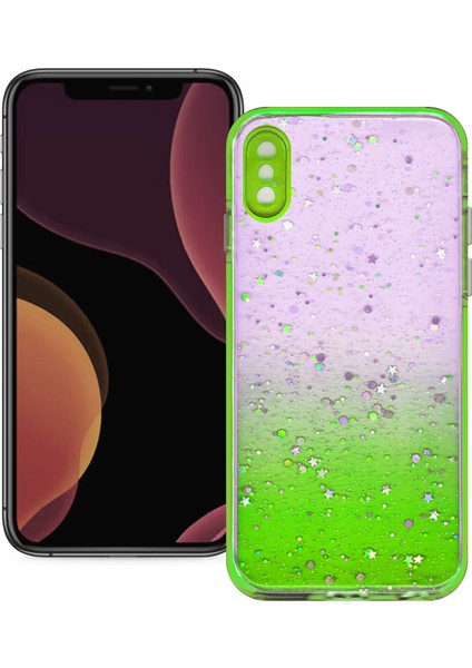 Apple iPhone x Simli Şeffaf Sert Slikon Kılıf