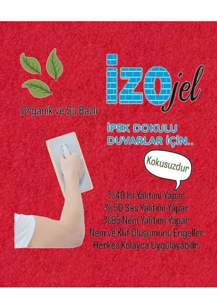 Izojel Organik Ipek Sıva - IZO-005 Kırmızı -Dekoratif Yalıtım Sıvası - Ses & Isı & Nem Yalıtımı