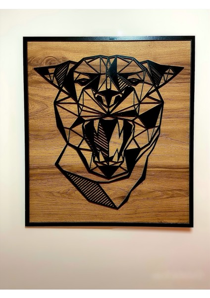 Tasarım Ahşap Leopar Dekoratif Tablo Mdf Duvar Süsü 43X48 cm