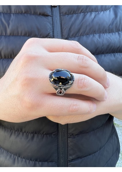 925 Ayar Gümüş Oval Siyah Oniks Taşlı Erkek Yüzük modelleri