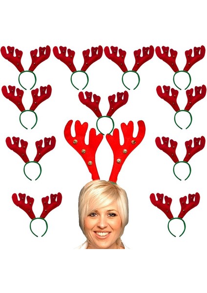 Geyik Boynuzu Şeklinde Noel Tacı Zilli Yılbaşı Geyik Taç 12 Adet