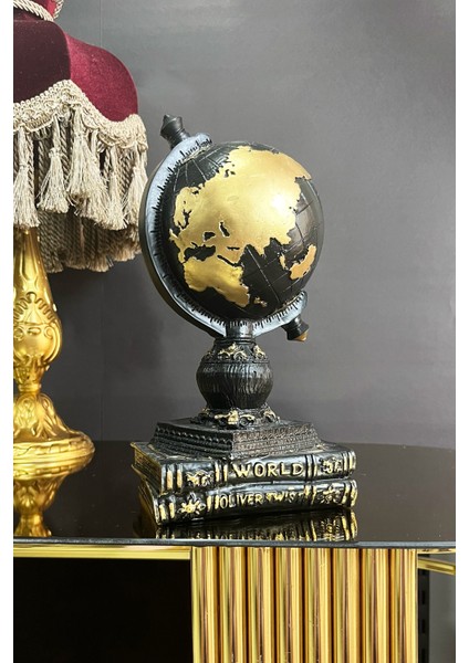 Kitaplı Siyah Yer Küre Hediyelik Dekoratif Biblo 14*27 cm