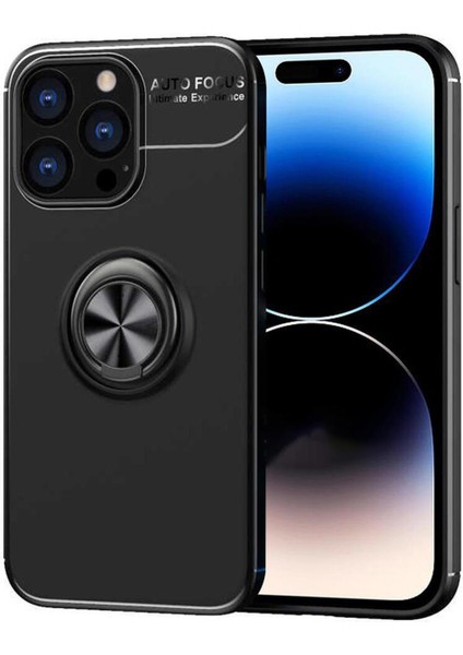 Apple iPhone 14 Pro Focus Serisi Yüzük Standlı Silikon Kılıf - Siyah
