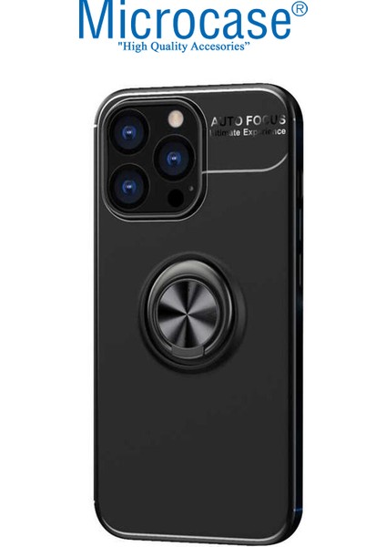 Apple iPhone 14 Pro Focus Serisi Yüzük Standlı Silikon Kılıf - Siyah