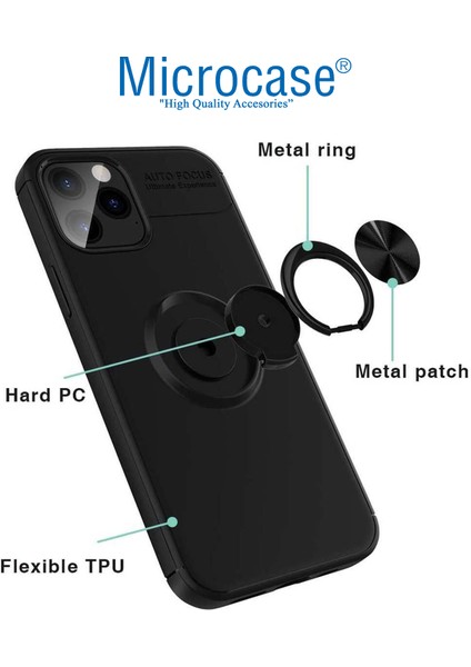 Apple iPhone 14 Pro Focus Serisi Yüzük Standlı Silikon Kılıf - Siyah
