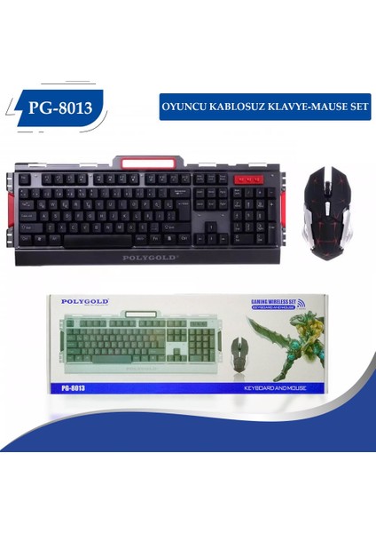 PG-8013 Kablosuz Oyuncu Işıklı Klavye + Mouse Set