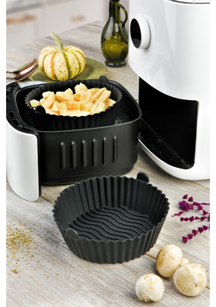 Silikon Pişirme Kalıbı Hava Fritözü Kalıbı Airfryer Aksesuar Tüm Fritözlere Uyumlu Siyah