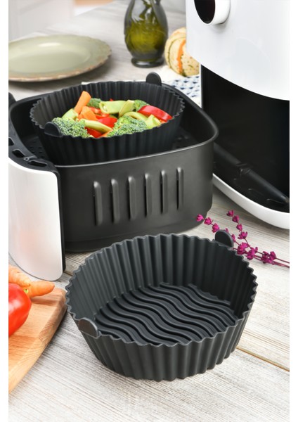 Silikon Pişirme Kalıbı Hava Fritözü Kalıbı Airfryer Aksesuar Tüm Fritözlere Uyumlu Siyah fiyatları