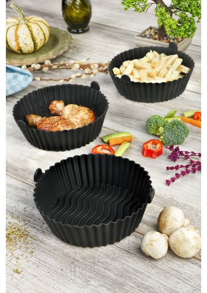Silikon Pişirme Kalıbı Hava Fritözü Kalıbı Airfryer Aksesuar Tüm Fritözlere Uyumlu Siyah modelleri