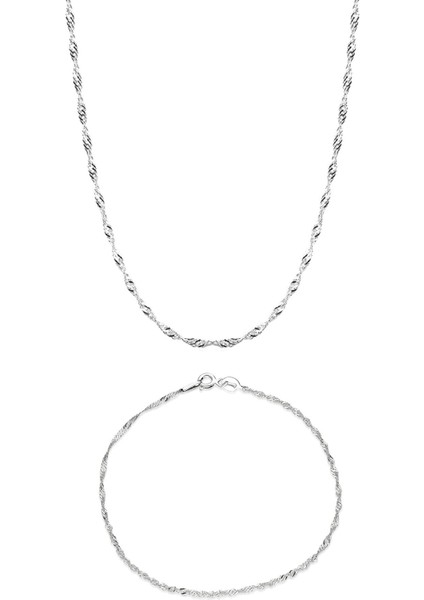 Gümüş Singapur Hayalet Zincir Kolye Bileklik Set (1 Mm)