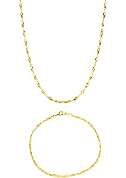 Gümüş Singapur Hayalet Zincir Kolye Bileklik Set (1 Mm)