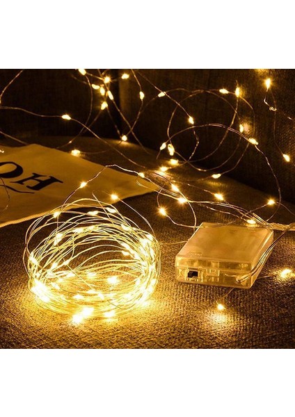 5 Metre Sarı Peri LED + Pil - Sarı Işık LED Aydınlatma - Dekoratif Işık - Su Geçirmez LED