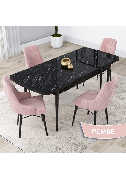 Concept Lia Serisi Siyah Mermer Desen Açılabilir 80 x 132 cm Yemek Masası Takımı 4 Sandalye fiyatları