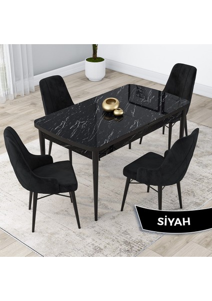 Concept Lia Serisi Siyah Mermer Desen Açılabilir 80 x 132 cm Yemek Masası Takımı 4 Sandalye
