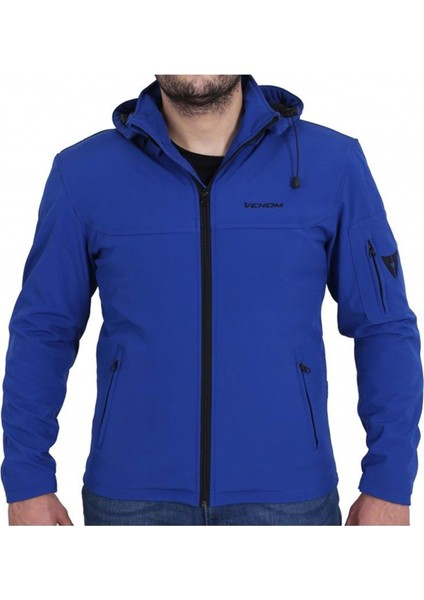 Ceket Jaws Kapşonlu Soft Shell Motosiklet Montu Mavi - L