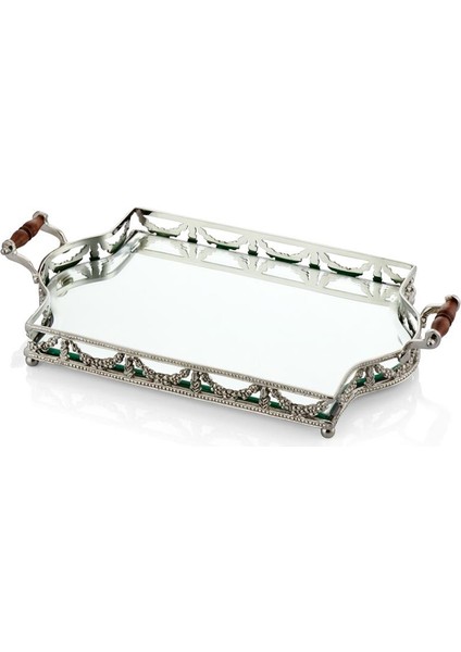 Eyfel Silver Kulplu Tepsi 43X25X7 cm